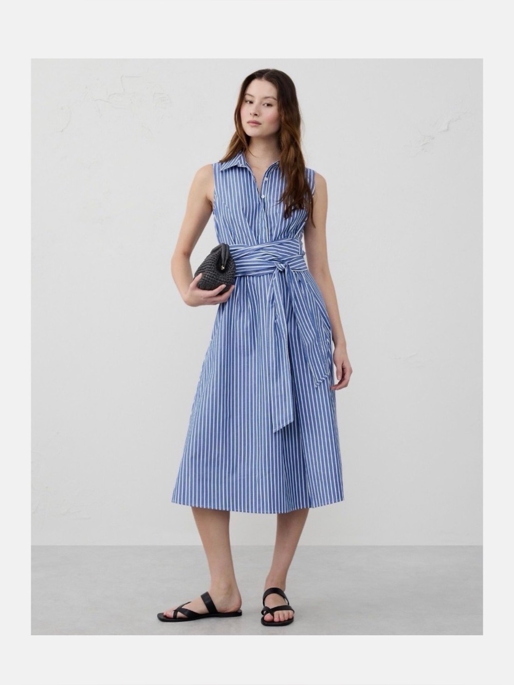 Banana Republic Blue Stripe Midi Dress with Waist Tie. NWT -L (Large)